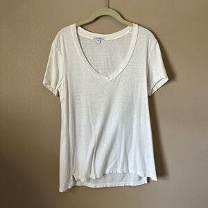 James Peres WHITE SHEER SLUB CASUAL V NECK SHIRT